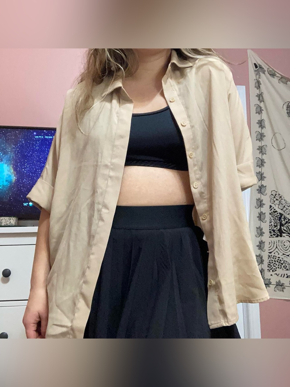 Forever 21 Beige Button-Up Short Sleeve Shirt